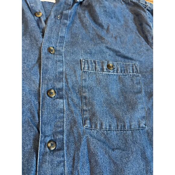 Open Trails Denim Button Down Shirt Medium Blue 100% Cotton Casual Workwear - Picture 7 of 7